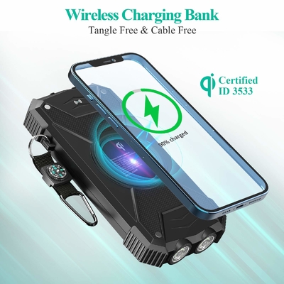 Banco portátil inalámbrico de la energía solar del cargador 10000mAh de Qi para el teléfono y el ordenador portátil