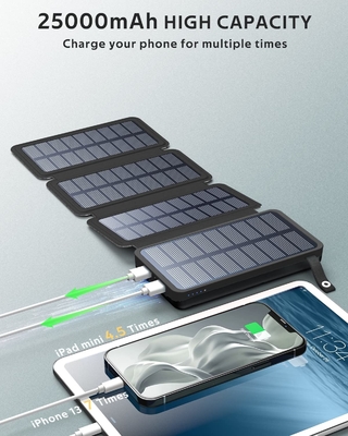 El panel energía solar del cargador del banco del poder del OEM 25000mAh 6W para el teléfono móvil