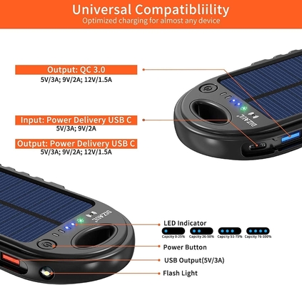 OEM energía solar del cargador del banco USB C del poder de 18W 10000mAh