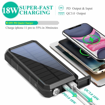 Cargador energía solar inalámbrico portátil 18W QC3.0 del banco del poder con 4 salidas