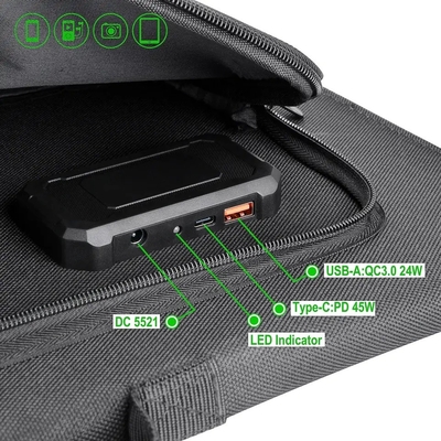 El panel solar plegable portátil flexible negro 100w para el cargador/acampar del ordenador portátil al aire libre