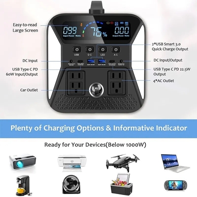 Generador de energía solar portátil de 220V fuera de la red Lifepo4 Batería 1000W