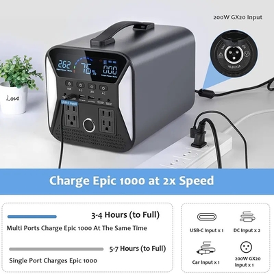 Generador de energía solar portátil de 220V fuera de la red Lifepo4 Batería 1000W