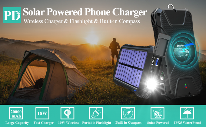 cargador de batería externo inalámbrico de la energía solar del banco 20000 del poder del cargador
